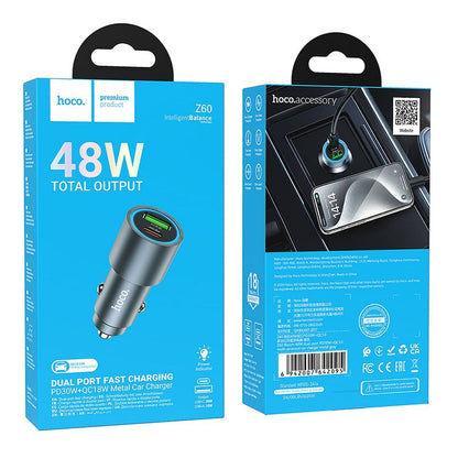 Caricabatterie Auto HOCO Z60, 48W, 3A, 1 x USB-A - 1 x USB-C, Nero