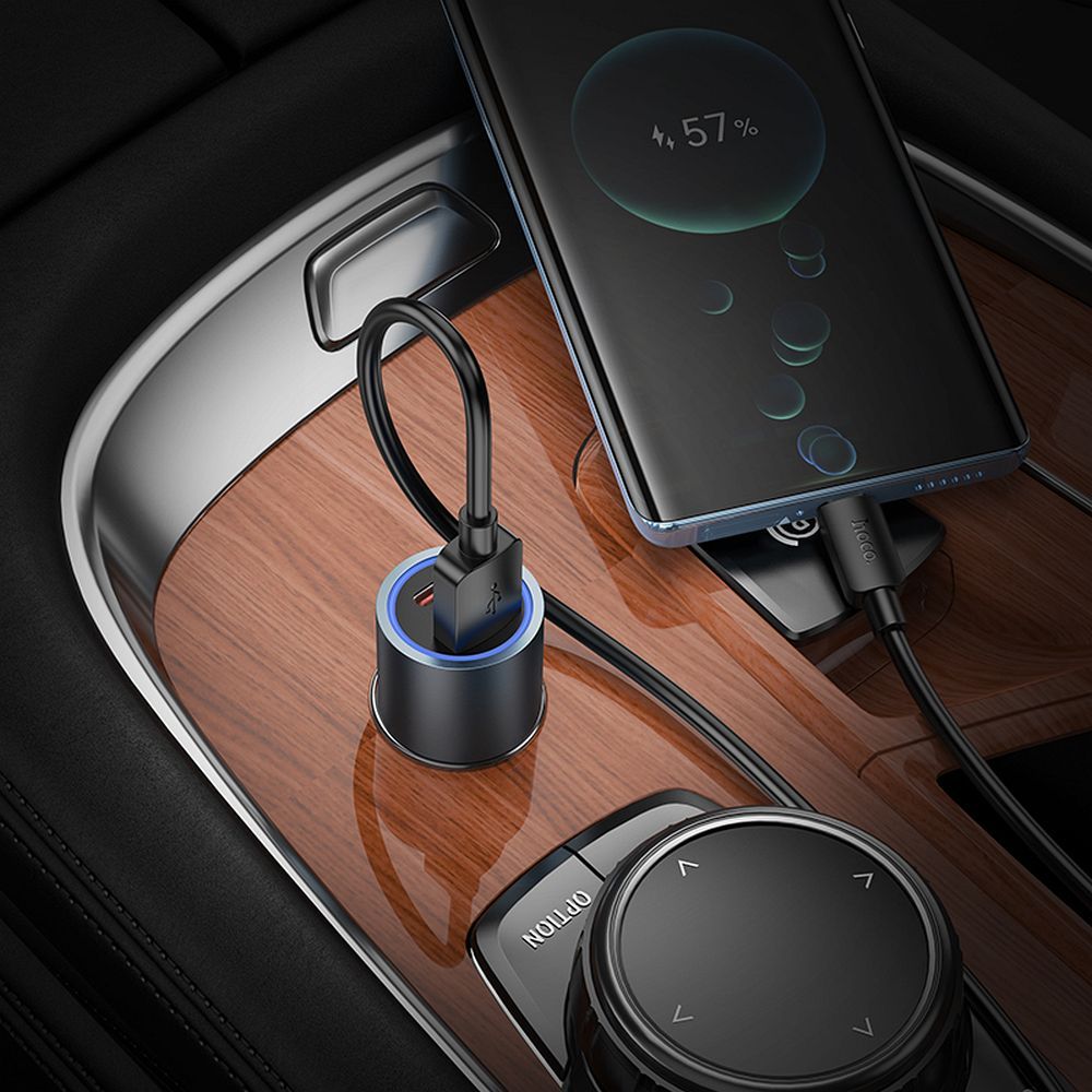 Caricabatterie Auto HOCO Z60, 48W, 3A, 1 x USB-A - 1 x USB-C, Nero