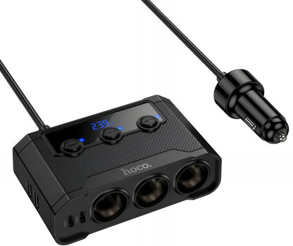 Caricabatterie Auto HOCO Z64, 15.5W, 3.1A, 2 x USB-A - 2 x USB-C - 3 x Estensione Accendisigari, Nero