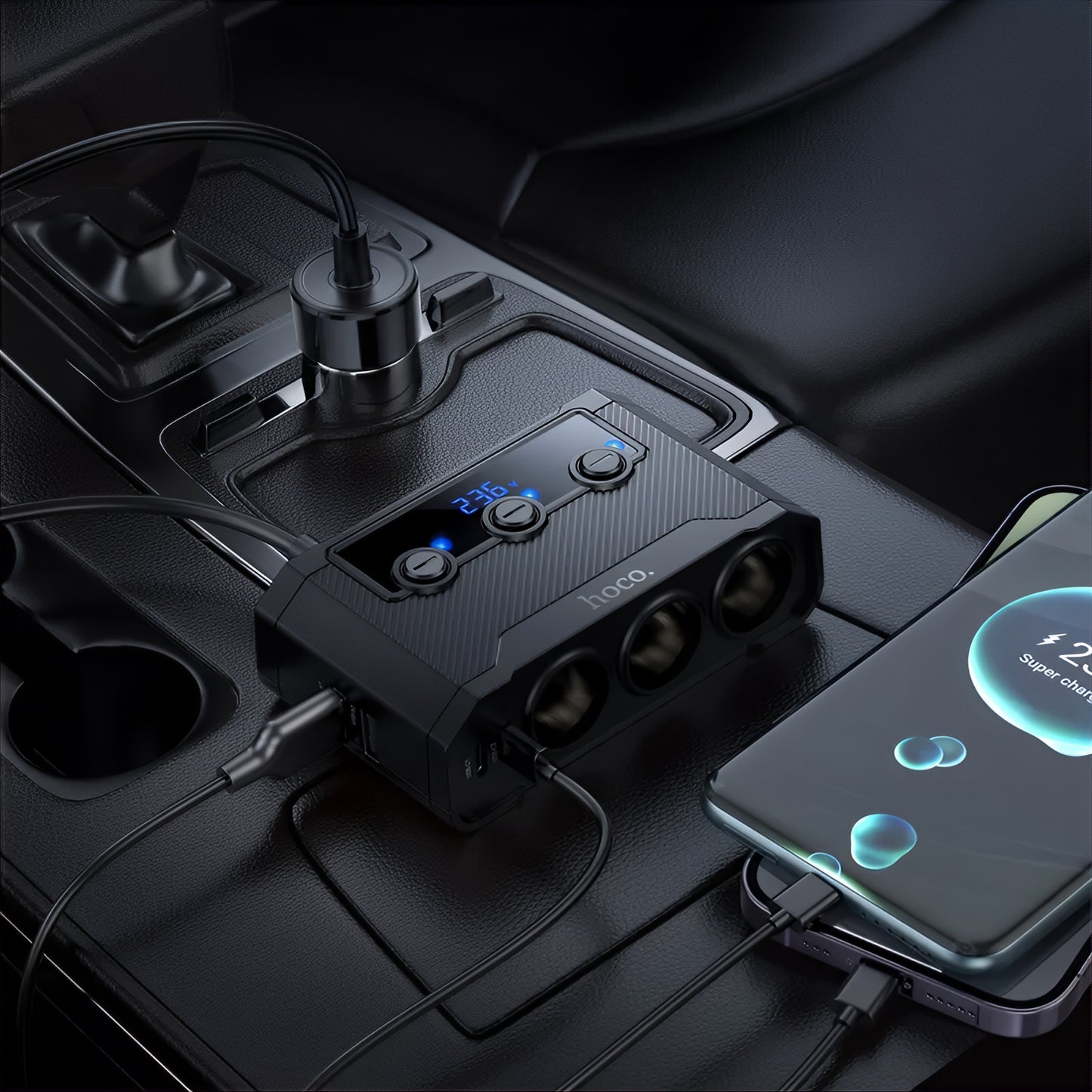 Caricabatterie Auto HOCO Z64, 15.5W, 3.1A, 2 x USB-A - 2 x USB-C - 3 x Estensione Accendisigari, Nero