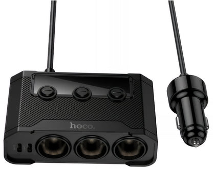 Caricabatterie Auto HOCO Z64, 15.5W, 3.1A, 2 x USB-A - 2 x USB-C - 3 x Estensione Accendisigari, Nero
