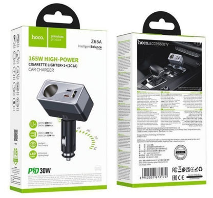 Caricatore Auto HOCO Z65A, 165W, 3A, 1 x Presa Accendisigari - 1 x USB-A - 2 x USB-C, Nero