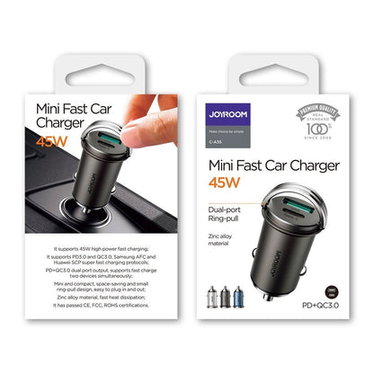 Caricabatterie Auto Joyroom C-A35, 45W, 5A, 1 x USB-A - 1 x USB-C, Grigio
