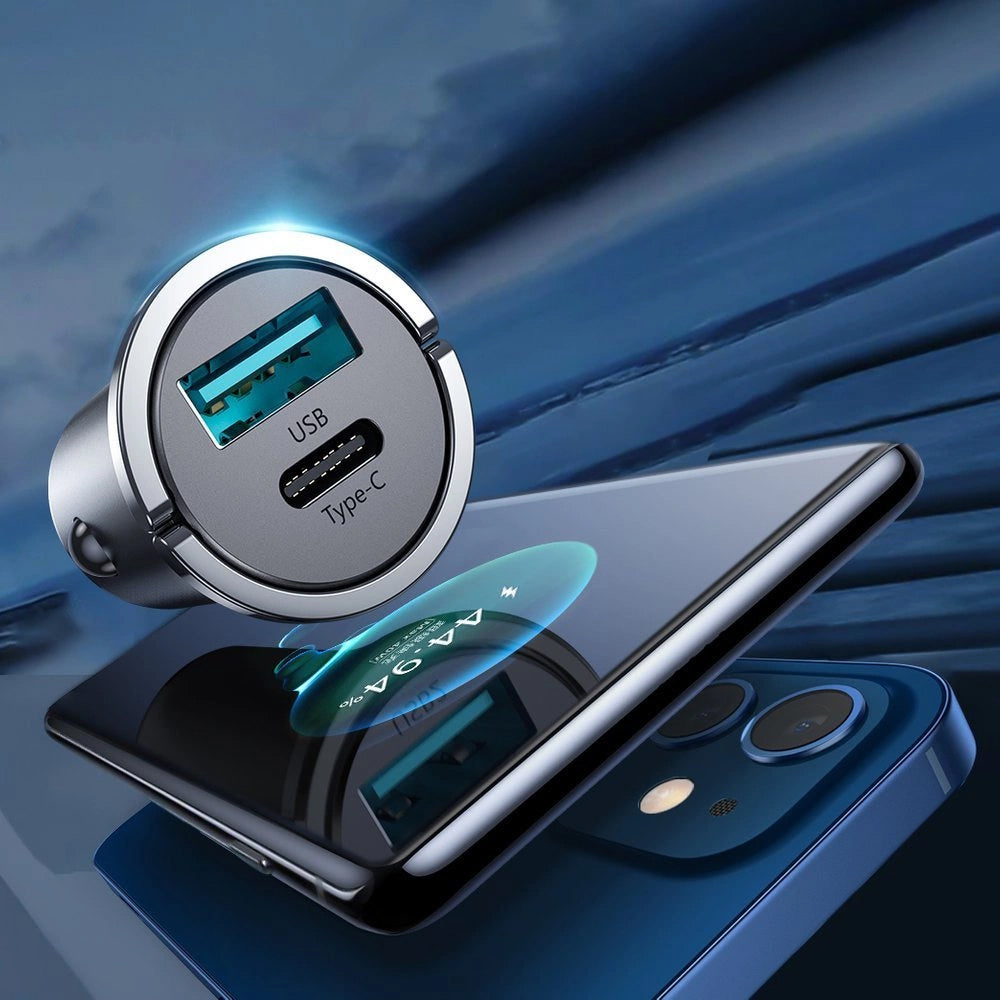 Caricabatterie Auto Joyroom C-A35, 45W, 5A, 1 x USB-A - 1 x USB-C, Grigio