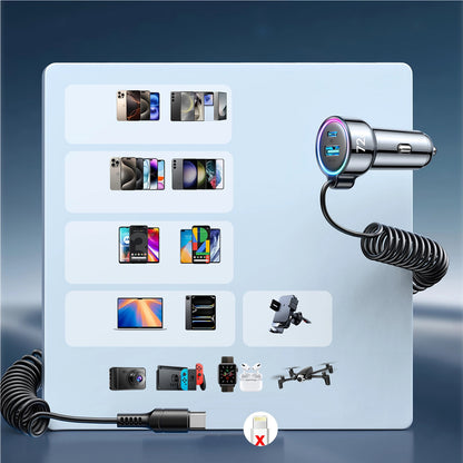 Caricabatterie Auto con Cavo USB-C Joyroom JR-CL07, 72W, 3A, 1 x USB-A - 1 x USB-C, Nero