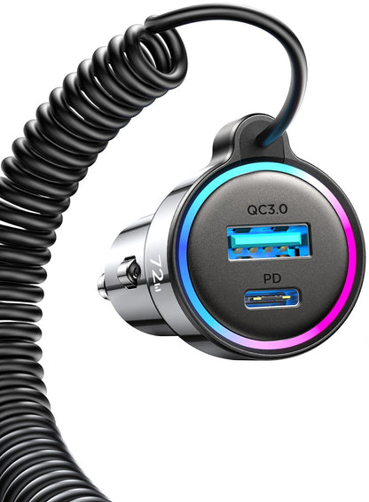 Caricabatterie Auto con Cavo USB-C Joyroom JR-CL07, 72W, 3A, 1 x USB-A - 1 x USB-C, Nero
