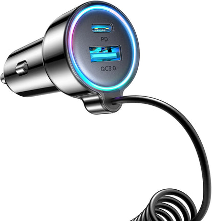 Caricabatterie Auto con Cavo USB-C Joyroom JR-CL07, 72W, 3A, 1 x USB-A - 1 x USB-C, Nero
