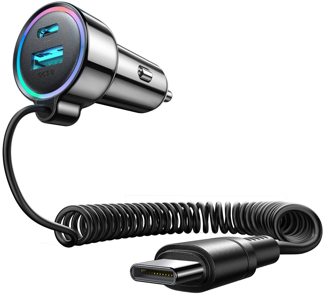 Caricabatterie Auto con Cavo USB-C Joyroom JR-CL07, 72W, 3A, 1 x USB-A - 1 x USB-C, Nero