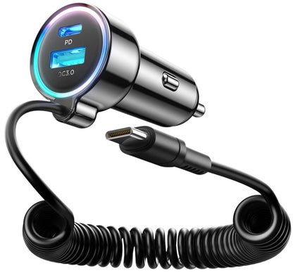 Caricabatterie Auto con Cavo USB-C Joyroom JR-CL07, 72W, 3A, 1 x USB-A - 1 x USB-C, Nero