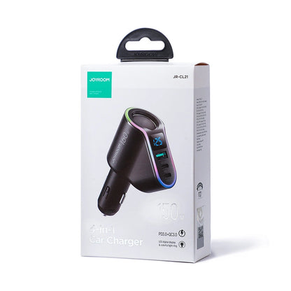 Caricabatterie Auto Joyroom JR-CL21, 150W, 3A, 1 x Estensione Accendisigari - 1 x USB-A - 2 x USB-C, Nero