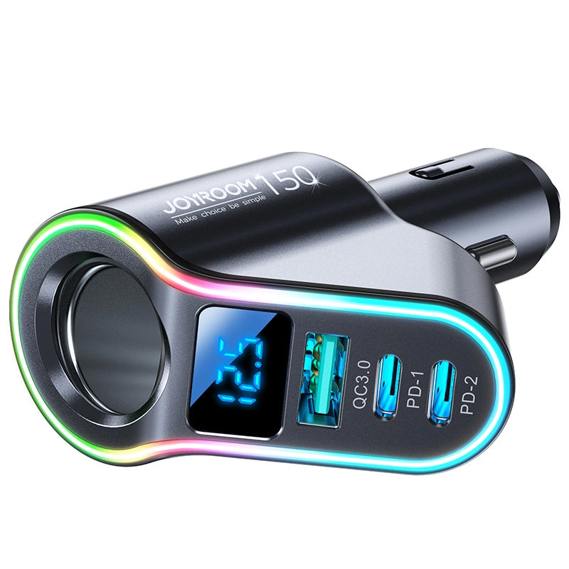 Caricabatterie Auto Joyroom JR-CL21, 150W, 3A, 1 x Estensione Accendisigari - 1 x USB-A - 2 x USB-C, Nero
