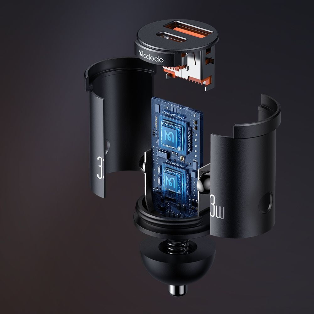 McDodo CC-2320 Cool Car Charger, 33W, 3A, 1 x USB-A - 1 x USB-C, Black