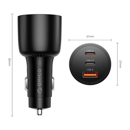Caricatore Auto Orico PowerLink, 165W, 5A, 1 x USB-A - 2 x USB-C, Nero