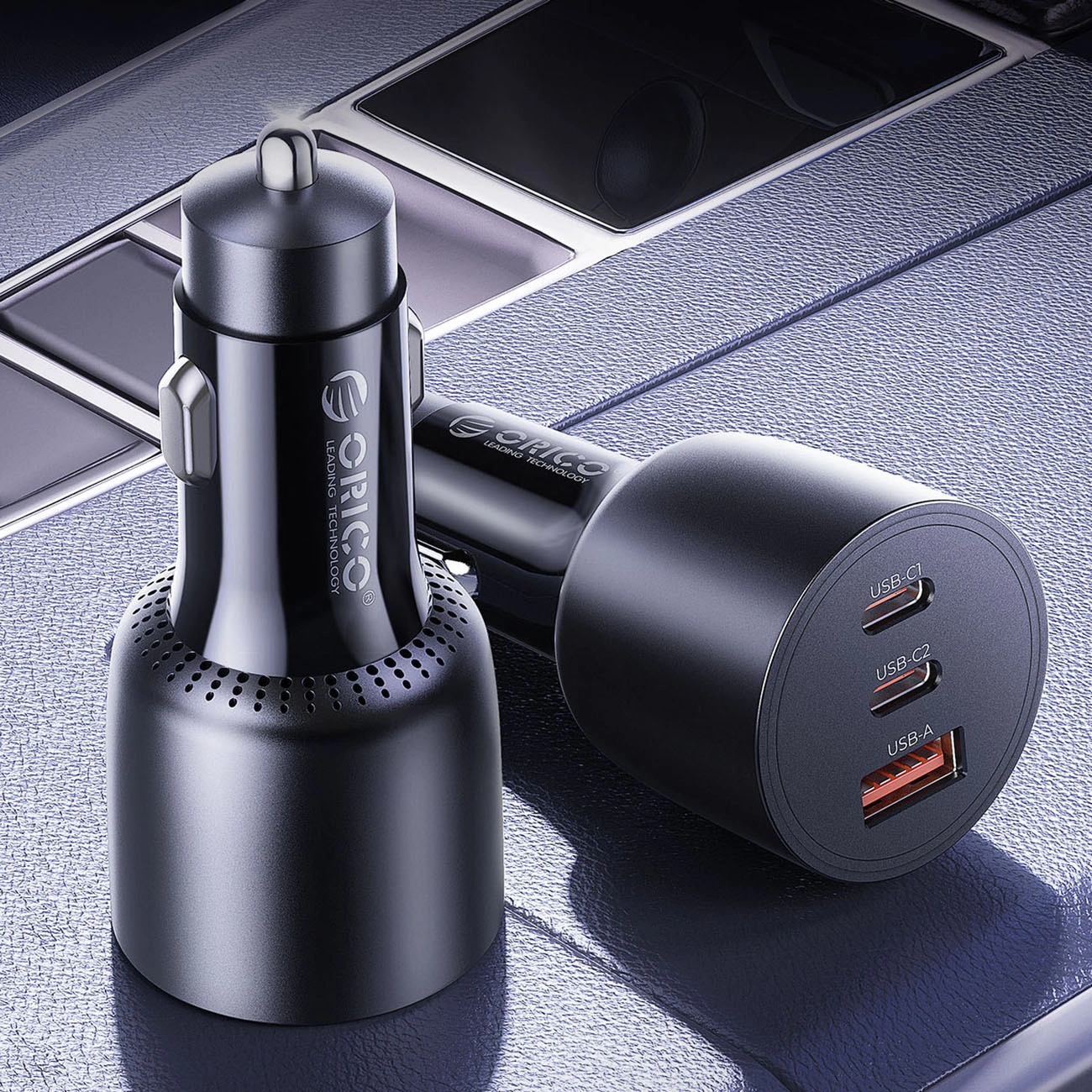 Caricatore Auto Orico PowerLink, 165W, 5A, 1 x USB-A - 2 x USB-C, Nero