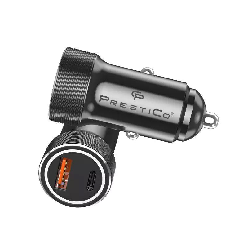 Caricabatterie Auto Prestico K2A, 20W, 3A, 1 x USB-A - 1 x USB-C, Nero