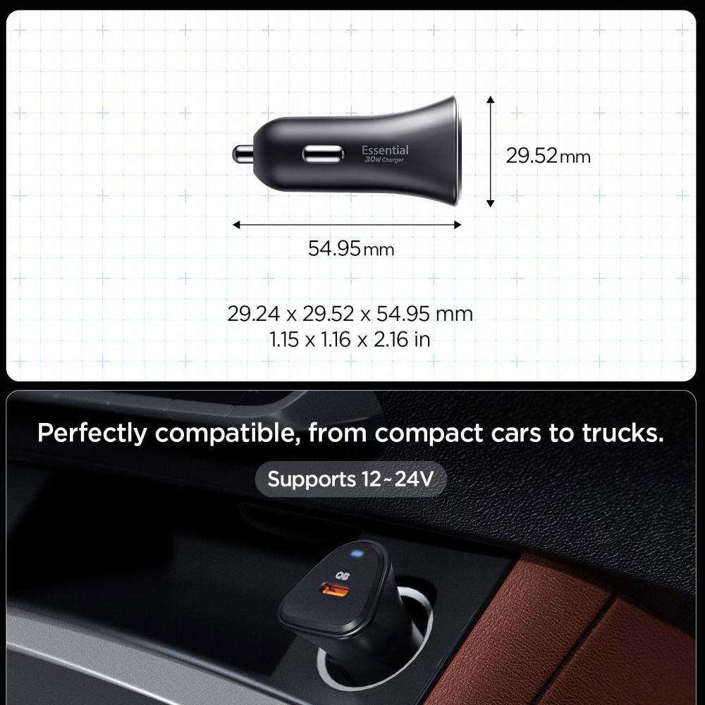 Caricabatterie Auto Spigen EV301 Essential, 30W, 3A, 1 x USB-C, Nero ACP08699