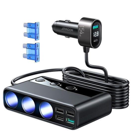 Joyroom Caricabatterie da auto JR-CL06, 154W, 3A, 1 x USB-C - 4 x estensione accendisigari - 4 x USB-A, nero JYR058BLK JYR058BLK