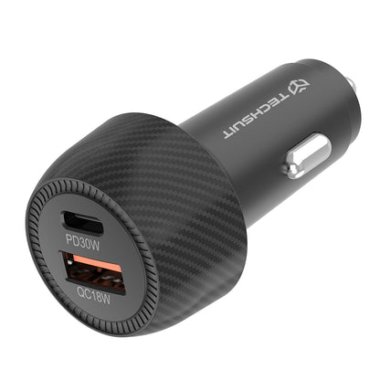 Caricabatterie Auto Techsuit C7 CarbonVolt, 48W, 3A, 1 x USB-A - 1 x USB-C, Nero
