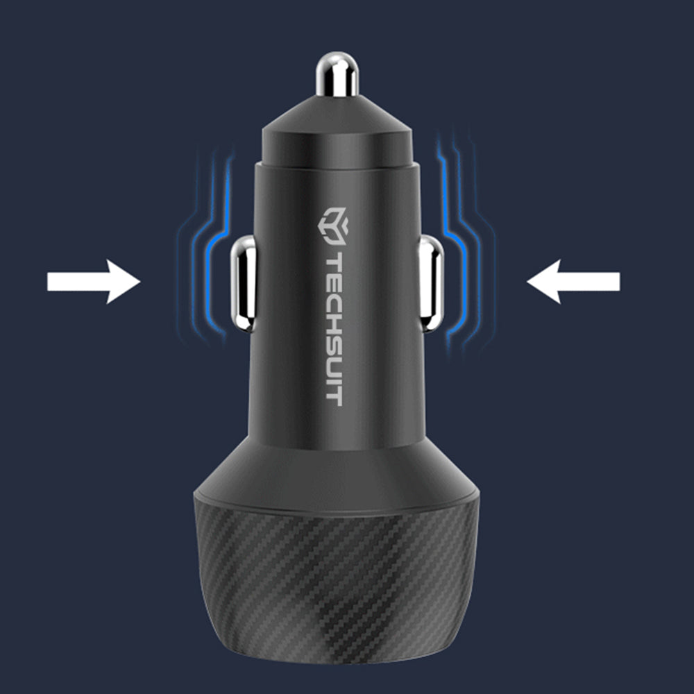 Caricabatterie Auto Techsuit C7 CarbonVolt, 48W, 3A, 1 x USB-A - 1 x USB-C, Nero