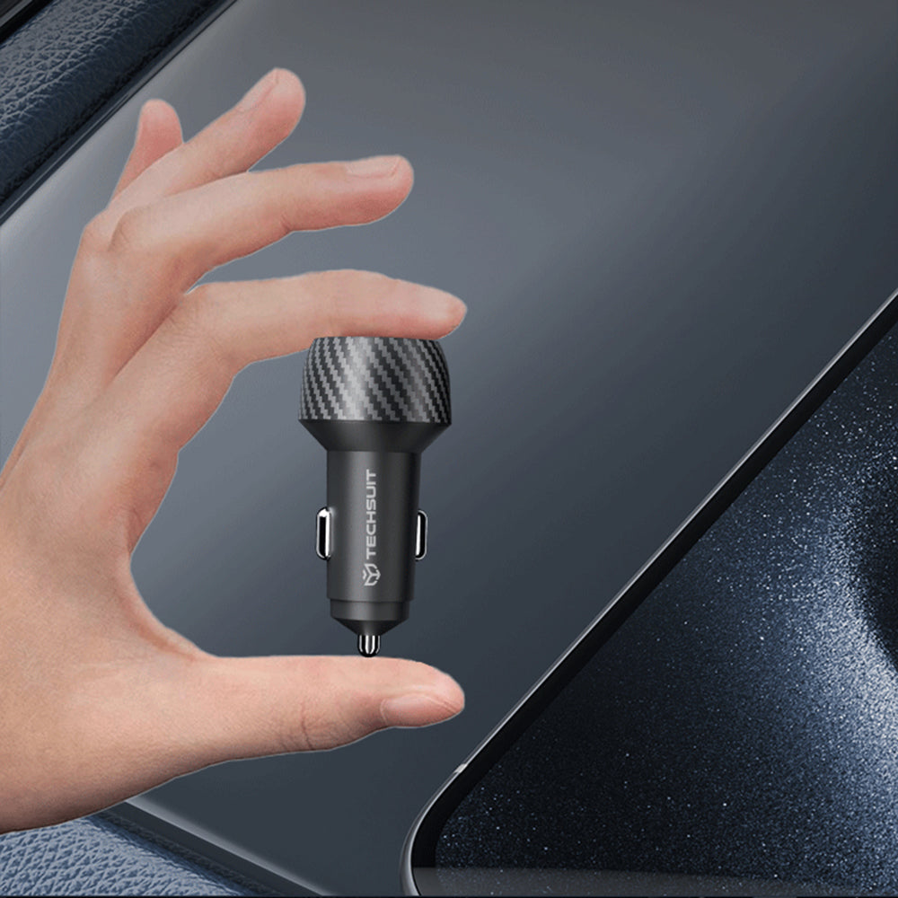 Caricabatterie Auto Techsuit C7 CarbonVolt, 48W, 3A, 1 x USB-A - 1 x USB-C, Nero