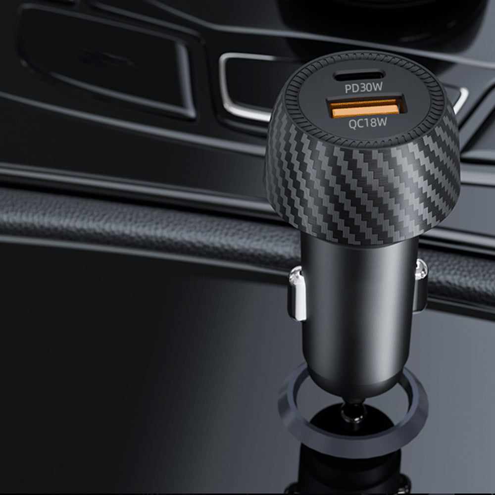 Caricabatterie Auto Techsuit C7 CarbonVolt, 48W, 3A, 1 x USB-A - 1 x USB-C, Nero