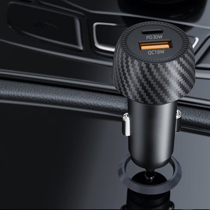 Caricabatterie Auto Techsuit C7 CarbonVolt, 48W, 3A, 1 x USB-A - 1 x USB-C, Nero