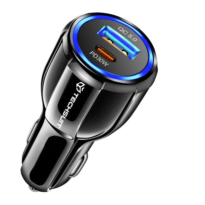 Caricabatterie Auto Techsuit TE-022 Premium, 60W, 3A, 1 x USB-A - 1 x USB-C, Nero