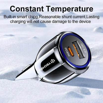 Caricabatterie Auto Techsuit TE-022 Premium, 60W, 3A, 1 x USB-A - 1 x USB-C, Nero