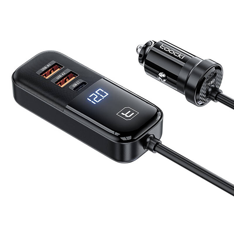 Caricabatterie da auto Toocki 2A+2C, 120W, 3A, 2 x USB-A - 2 x USB-C, nero TCC2C2C2AXJ01 