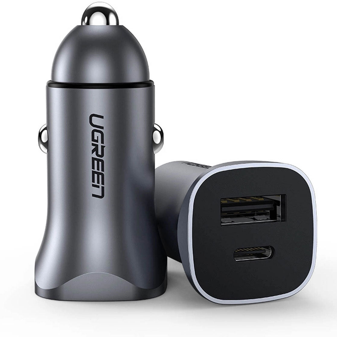 Caricabatterie da auto UGREEN CD130, 30W, 3A, 1 x USB-A - 1 x USB-C, Grigio 