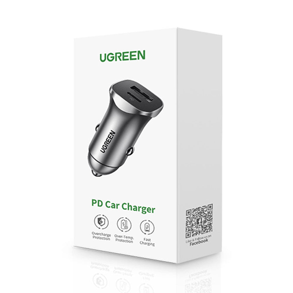 Caricabatterie Auto UGREEN CD130, 24W, 3A, 1 x USB-A - 1 x USB-C, Grigio