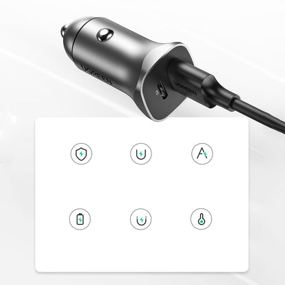 Caricabatterie Auto UGREEN CD130, 24W, 3A, 1 x USB-A - 1 x USB-C, Grigio