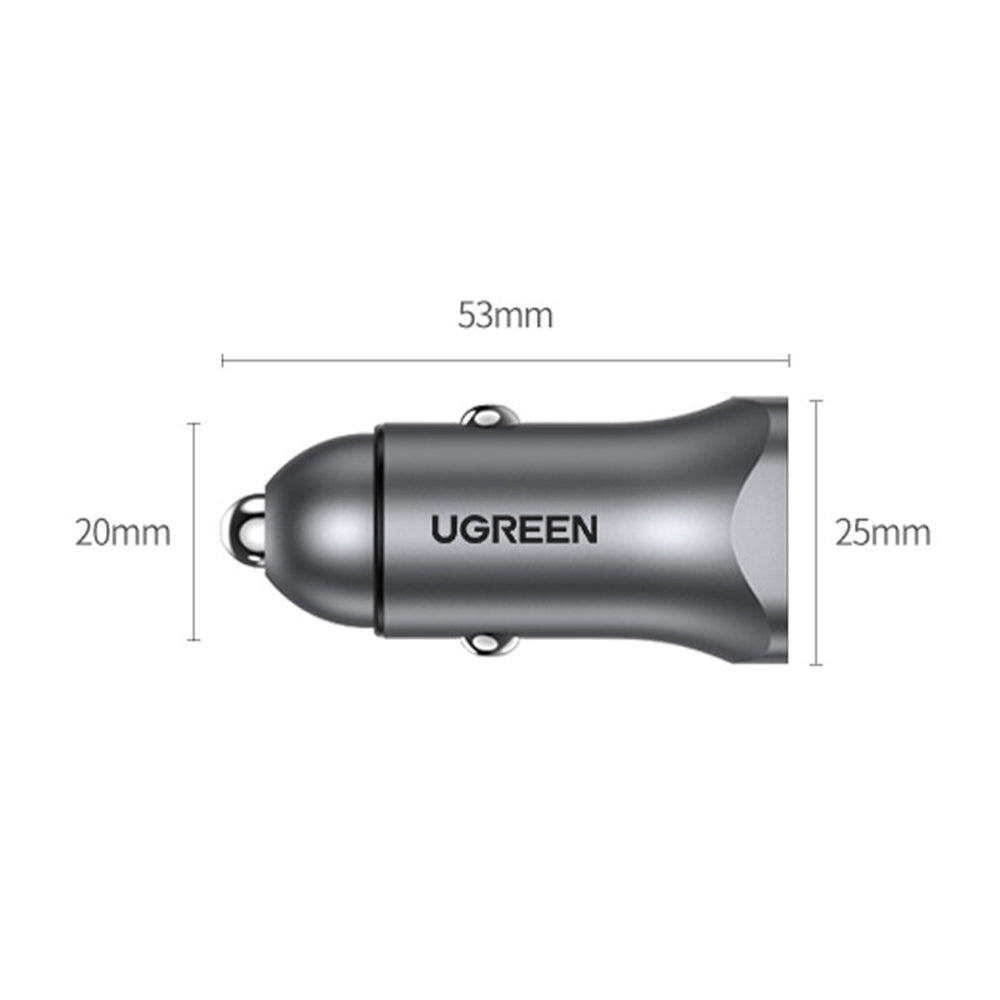 Caricabatterie Auto UGREEN CD130, 24W, 3A, 1 x USB-A - 1 x USB-C, Grigio