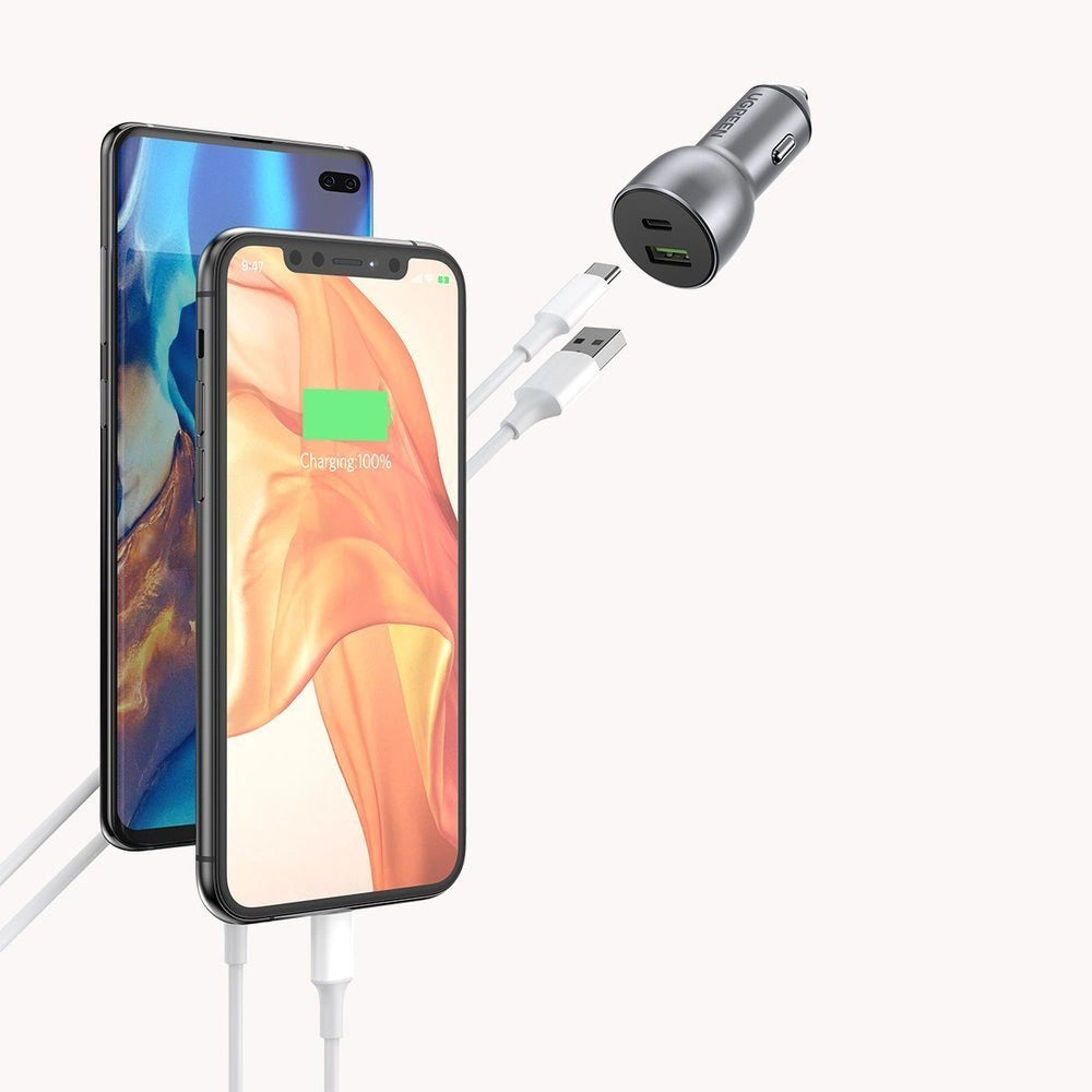 Car Charger UGREEN CD213, 36W, 3A, 1 x USB-A - 1 x USB-C, Grey 