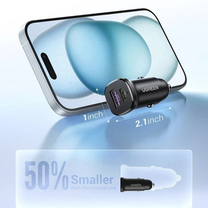 Caricabatterie Auto UGREEN EC305, 30W, 3A, 1 x USB-A - 1 x USB-C, Nero