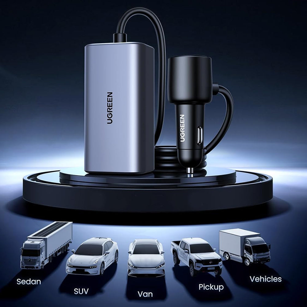 Caricabatterie Auto UGREEN EC706, 150W, 5A, 1 x USB-A - 3 x USB-C, Nero