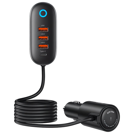 Caricabatterie da auto Usams US-CC161, 156W, 3A, 1 prolunga accendisigari - 1 x USB-C - 3 x USB-A, nero 