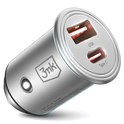 Caricabatterie per auto 3MK HyperCharger, 30W, 5A, 1 x USB-A - 1 x USB-C, argento