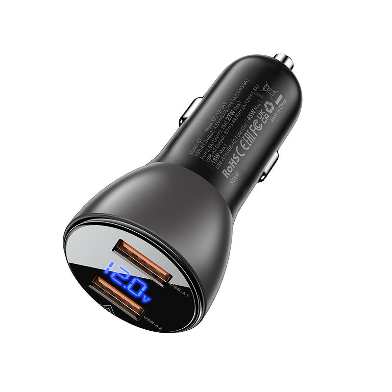 Caricabatterie da auto Acefast B7, 45W, 4,5A, 2 x USB-A, nero