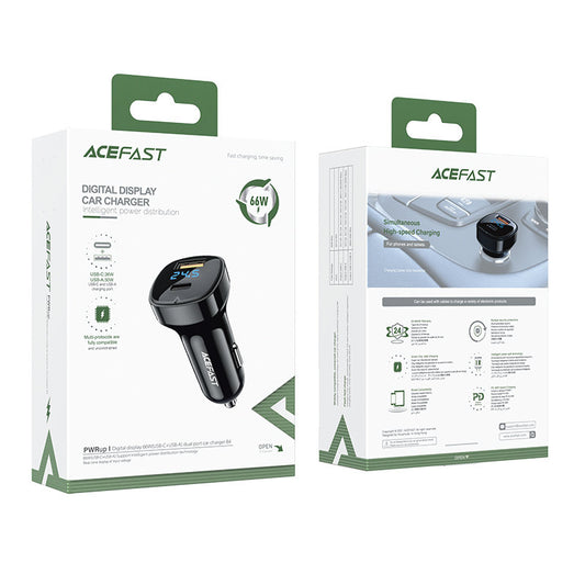 Caricabatterie Auto Acefast B4, 66W, 3A, 1 x USB-A - 1 x USB-C, Nero