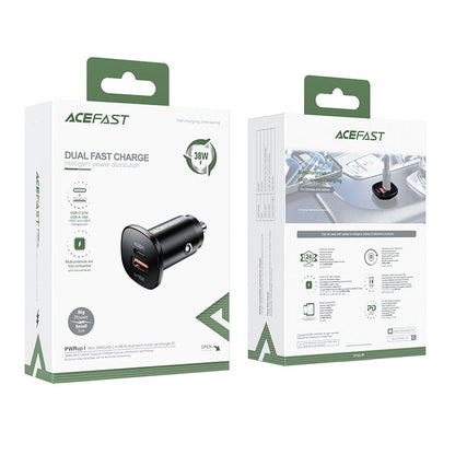 Caricabatterie Auto Acefast B1, 38W, 3A, 1 x USB-A - 1 x USB-C, Nero
