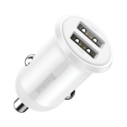 Caricabatterie da auto Baseus Grain Pro, 24W, 2,4A, 2 x USB-A, bianco CCALLP-02 