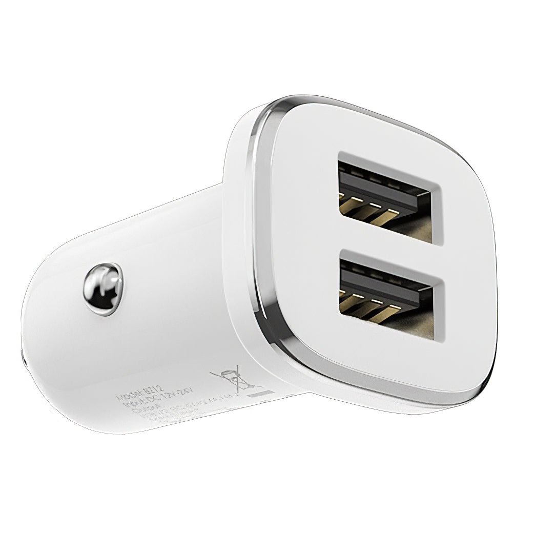 Caricabatterie da auto Borofone BZ12, 12W, 2,4A, 2 x USB-A, bianco