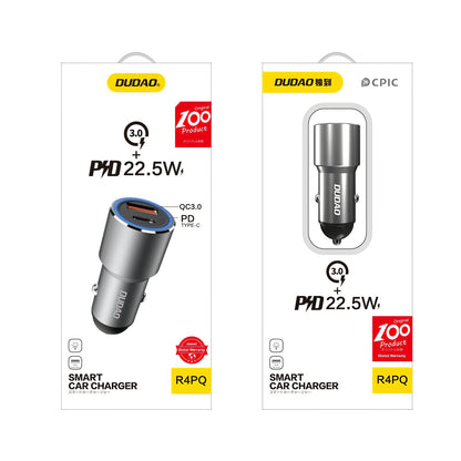 Caricatore Auto USB Dudao R4PQ, 1 X USB - 1 X USB Tipo-C, 22,5 W, Quick Charge - Power Delivery, Grigio