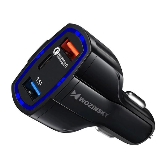 Caricabatterie da auto WZK WCC-01, 36W, 3,5A, 1 x USB-C - 2 x USB-A, nero