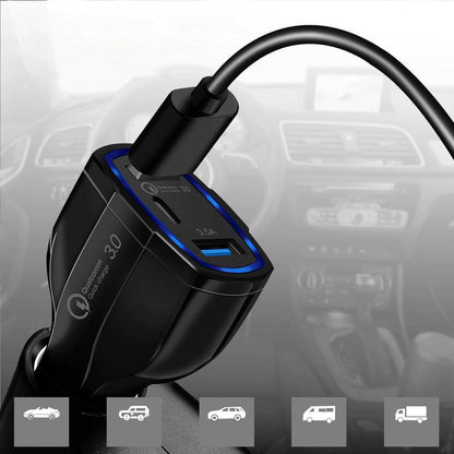 Caricabatterie da auto WZK WCC-01, 36W, 3,5A, 1 x USB-C - 2 x USB-A, nero