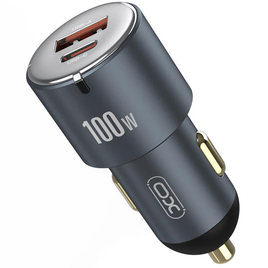 Caricabatterie da auto XO Design CC47, 100W, 3,25A, 1 x USB-A - 1 x USB-C, Grigio