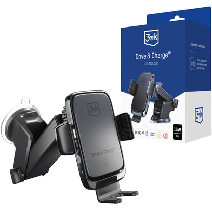 Caricabatterie Auto Wireless 3MK Drive&Charge, 15W, 1.67A, Nero