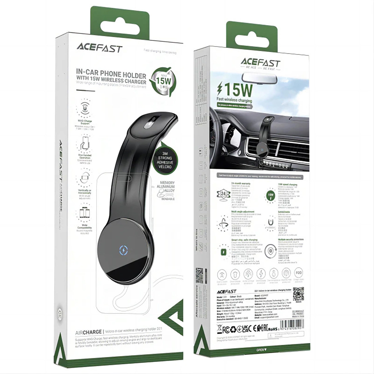 Caricabatterie da auto wireless Acefast D21, 15W, 1,67A, nero 