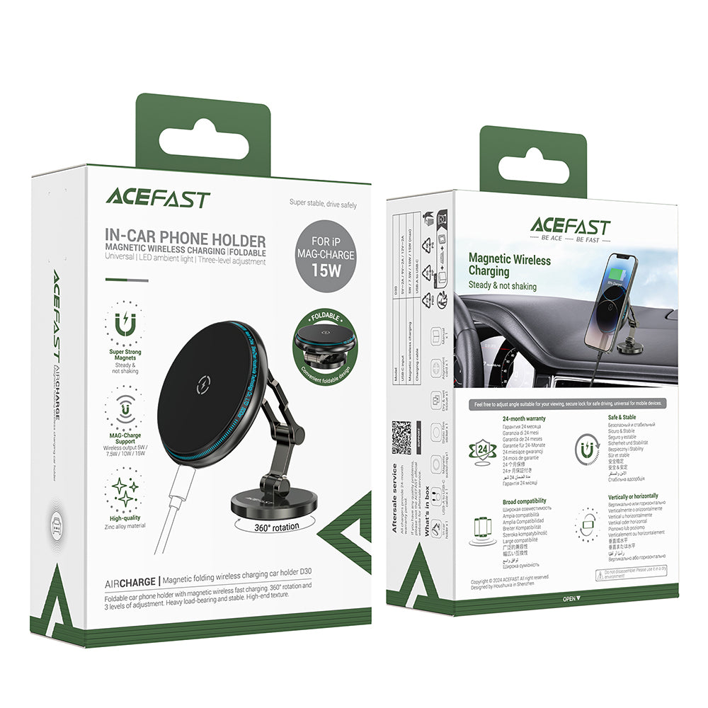 Caricabatterie Auto Wireless Acefast D30, 15W, 1.67A, Nero